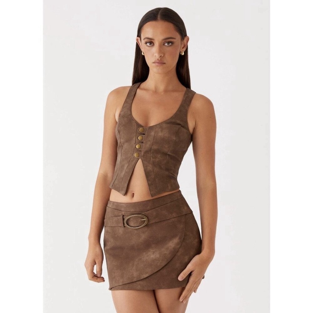 Peppermayo West District Mini Skirt & Top‎ Coord Set Brown Sz 4 Festival Western